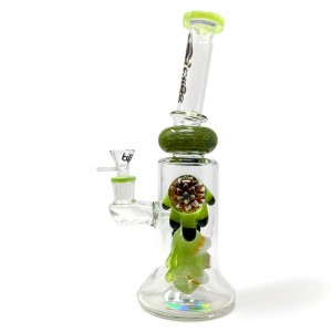 BIIGO Glass By Lookah - 11" The Floral Elegance In Glass PeekMouth Perc Water Pipe - Slime Green [GT042]